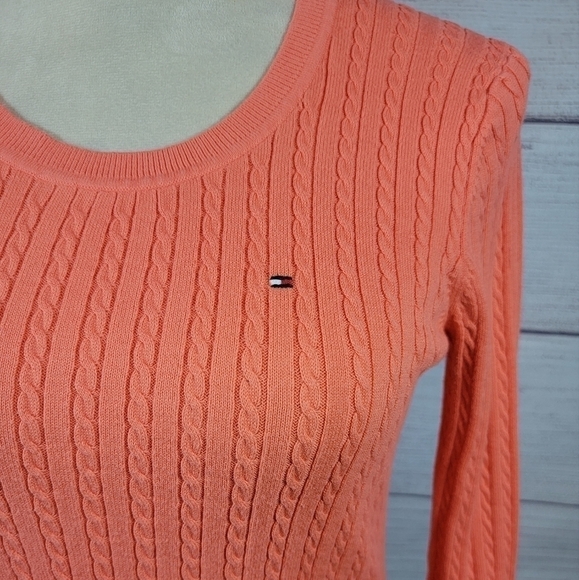 TOMMY Hilfiger Knit Round Neck Pullover Sweater Orange Size Small - Picture 6 of 7